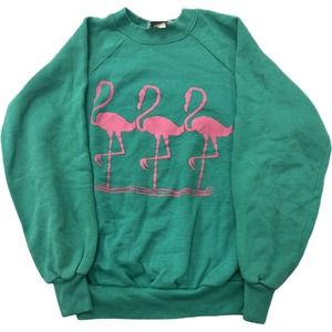 Vintage Animal Print Pink Flamingoes Crewneck Sweatshirt(Medium)